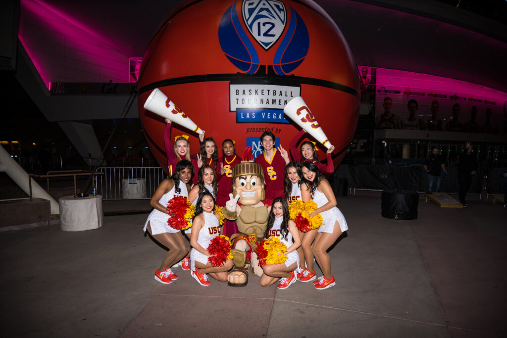 USC Basketball Band at PAC12 Mens Tournament - Song, Spirit, Tommy Trojan Mascot