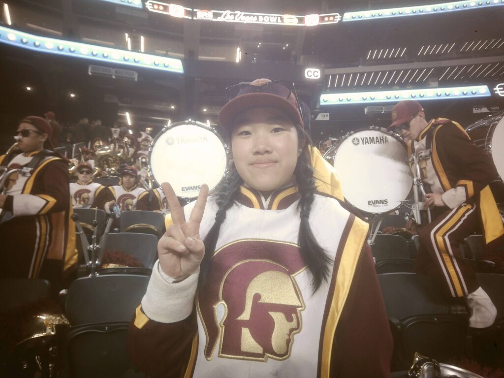 Headshot of Jacqueline Guo, Drumline section leader.